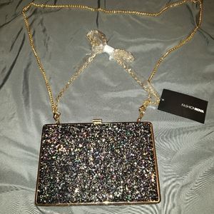 NWT Fashion Nova Gorgeous Sparkly Clutch W/Chain